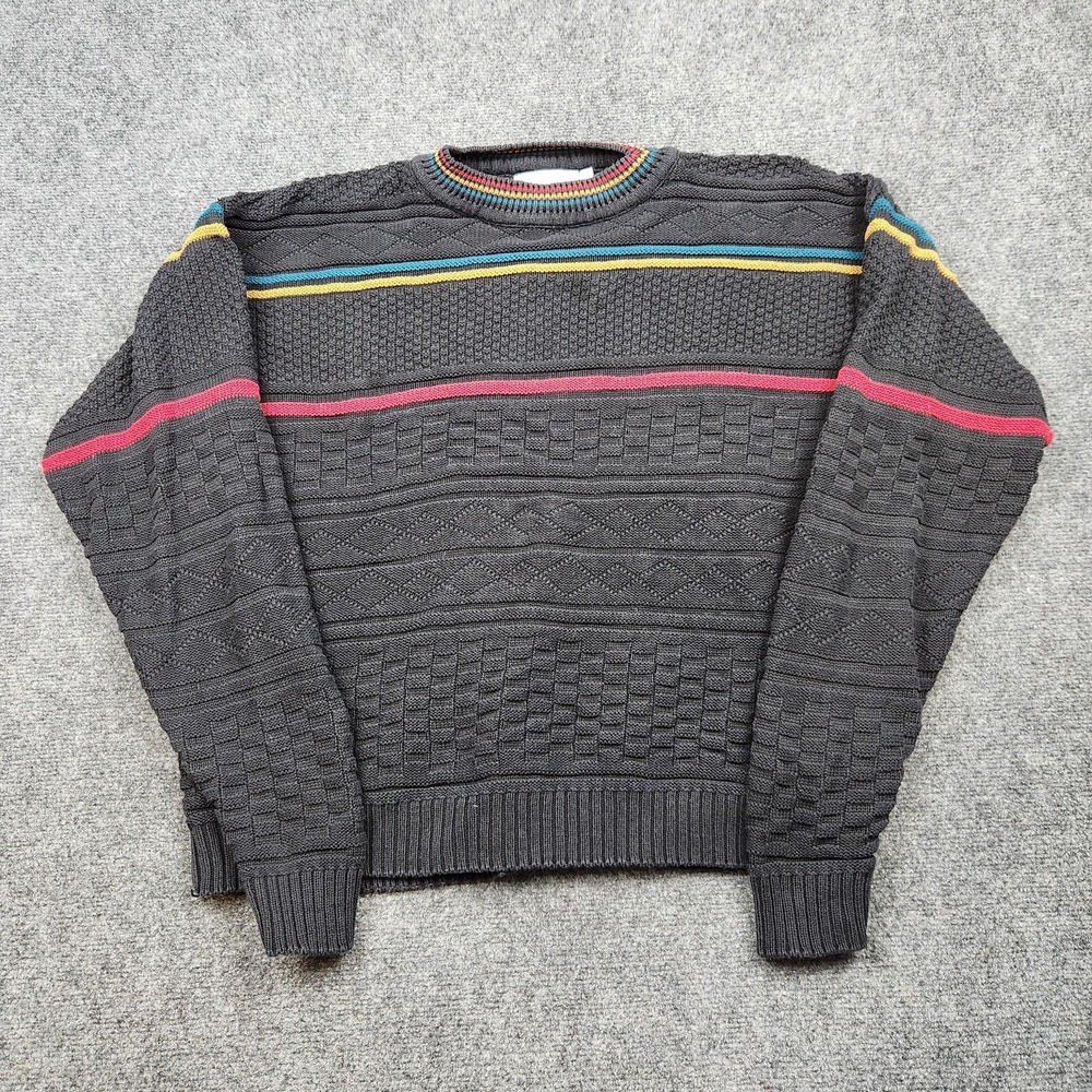 VTG Royal‎ Knight Sweater Mens Large Gray Striped Knit Crewneck Pullover Casual